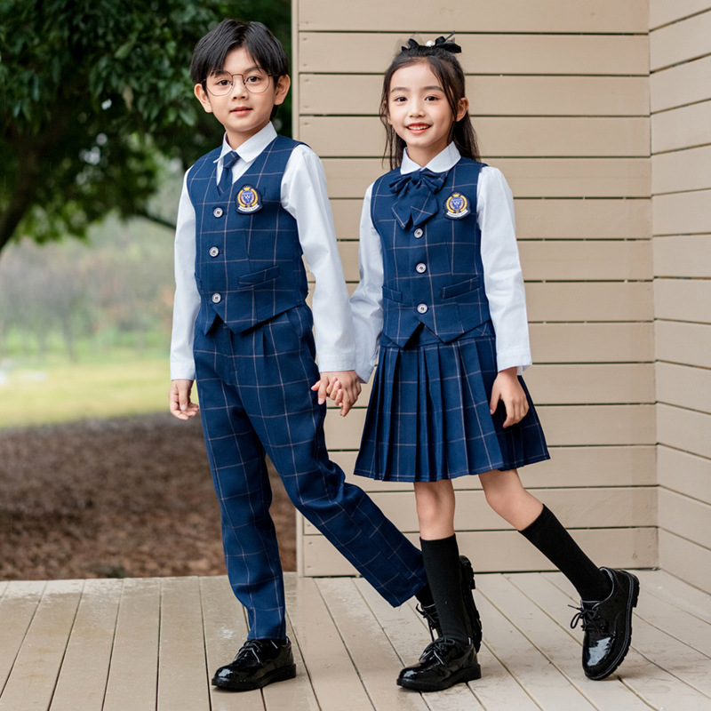 Winter Clothing Korea - 어린이 영국 격자 무늬 조끼 셔츠