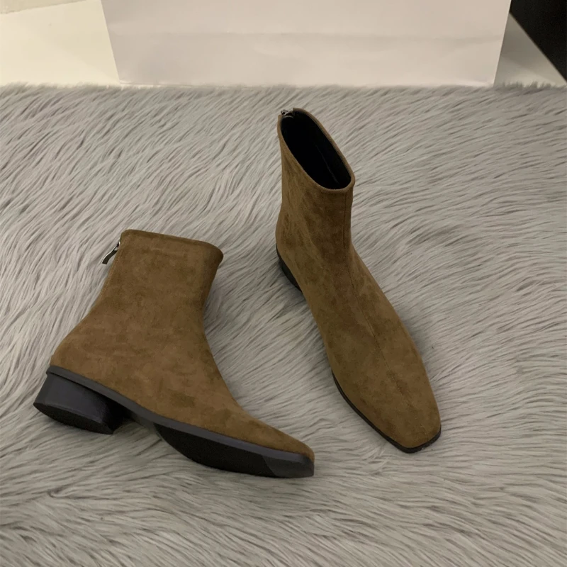 Winter Clothing Korea - 2025 피치색 백 지퍼 누드 부츠