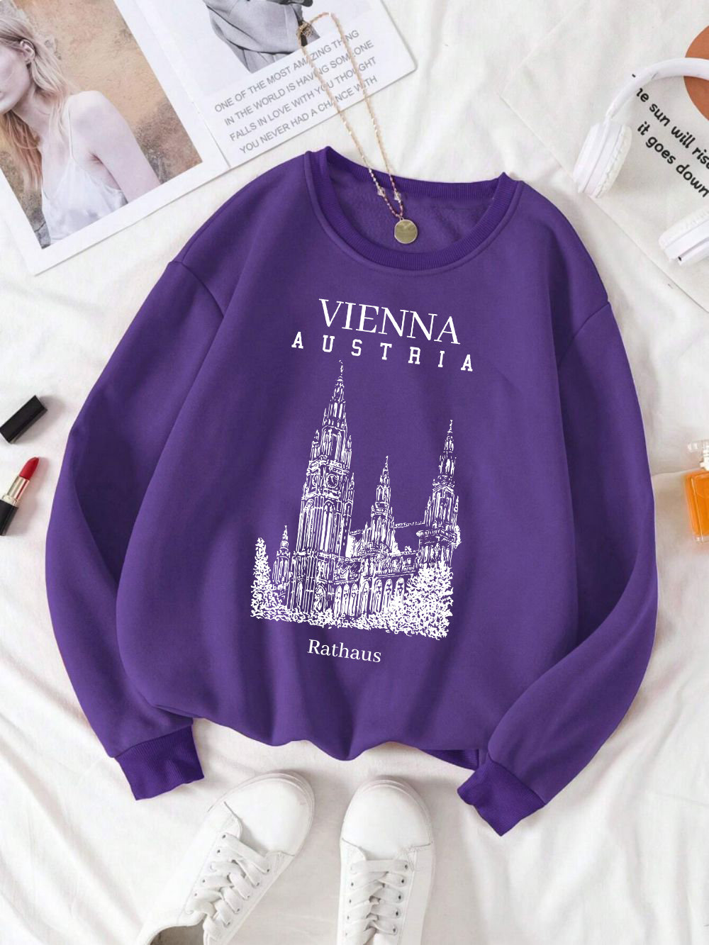 비엔나 오스트리아 Rathaus 프린트 여성 운동복 크 - Winter Clothing Vienna 리뷰 및 가격