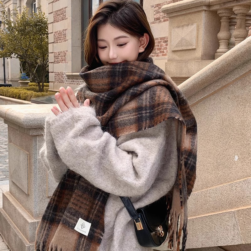 퍼플 체크 스카프 여성용 가을 겨울 한국 스타일 두꺼운 - Winter Clothing Korea 리뷰 및 가격