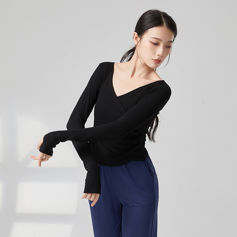 성인 현대 무용 연습 옷 V 넥 손가락 슬리브 가을 겨 - Winter Yoga Clothing 리뷰 및 가격