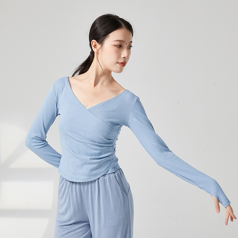 성인 현대 무용 연습 옷 V 넥 손가락 슬리브 가을 겨 - Winter Yoga Clothing 리뷰 및 가격