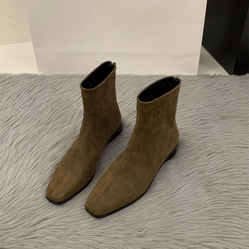 2025 피치색 백 지퍼 누드 부츠 - 패션 스퀘어 토 - Winter Clothing Korea 리뷰 및 가격