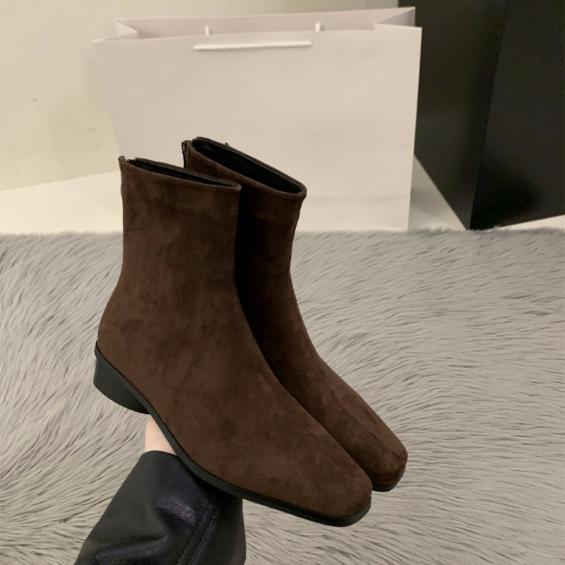 2025 피치색 백 지퍼 누드 부츠 - 패션 스퀘어 토 - Winter Clothing Korea 리뷰 및 가격